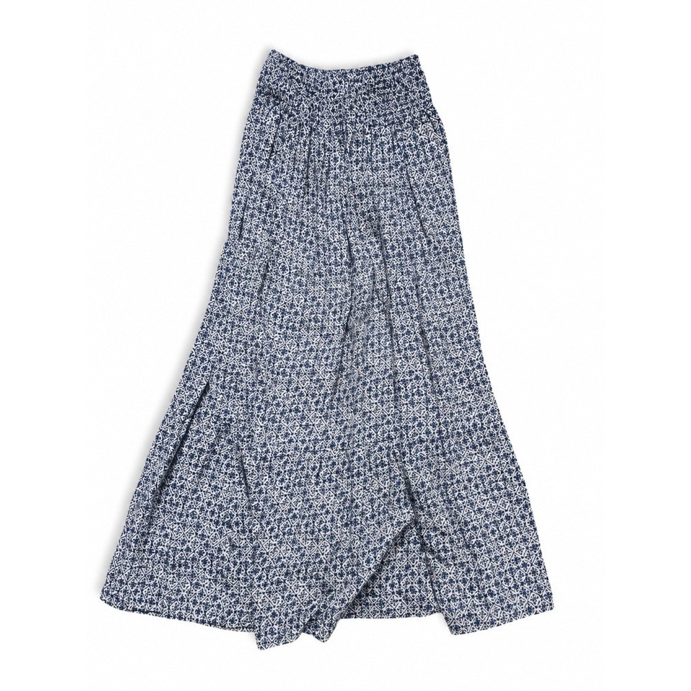 Greece Blue White Geometric Print Smocked Waist Flowy Maxi Skirt Womens Size 4